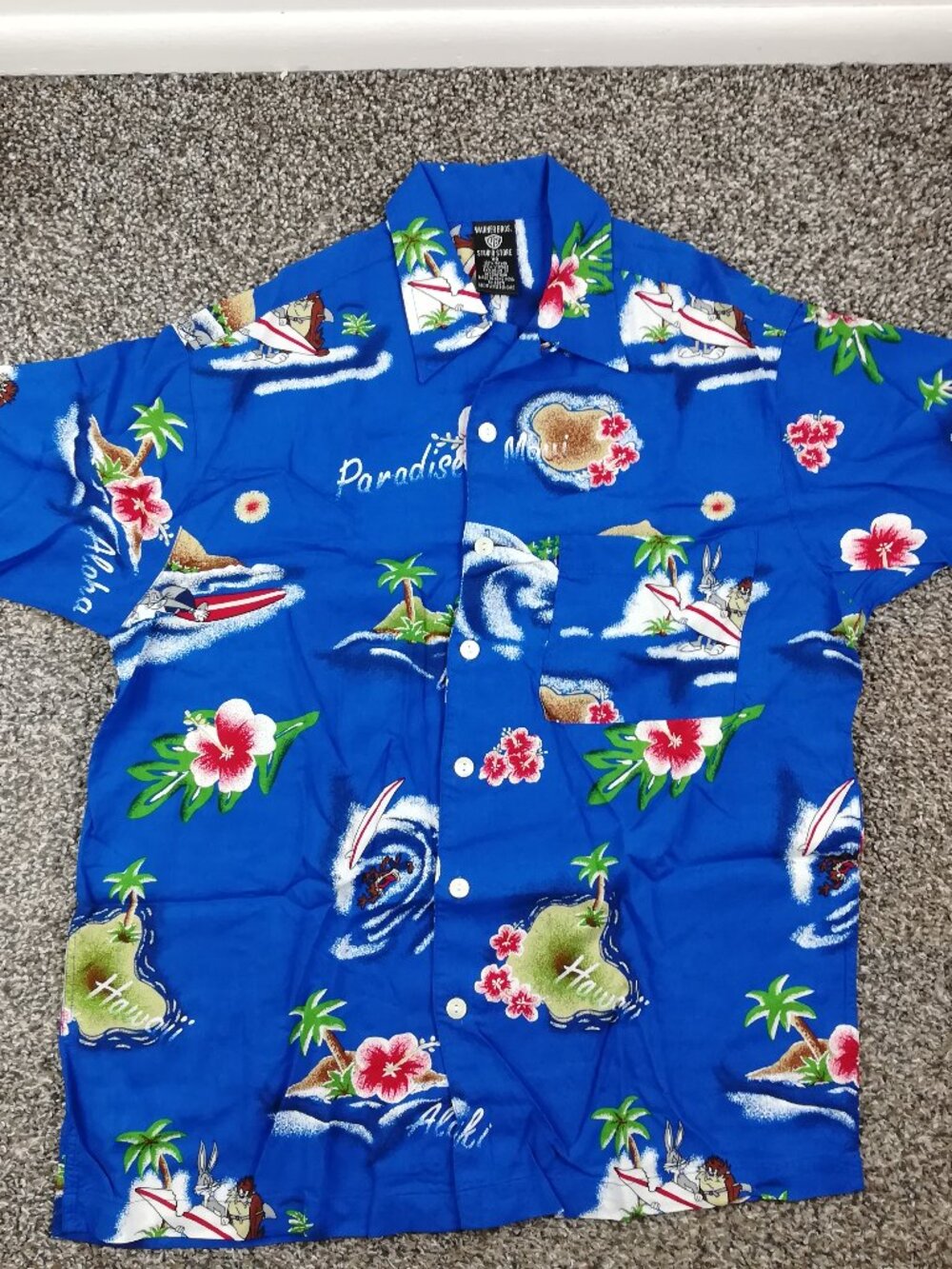 Vintage 1998 Looney Tunes Shirt Camp Loop Collar Hawaiian Bugs Bunny Taz Mens XS